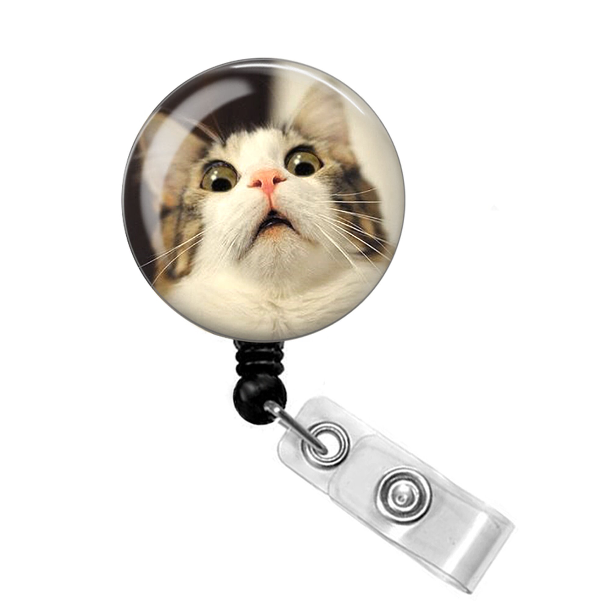 Startled Cat Badge Reel Scared Cat Badge Reel Funny Cat Badge