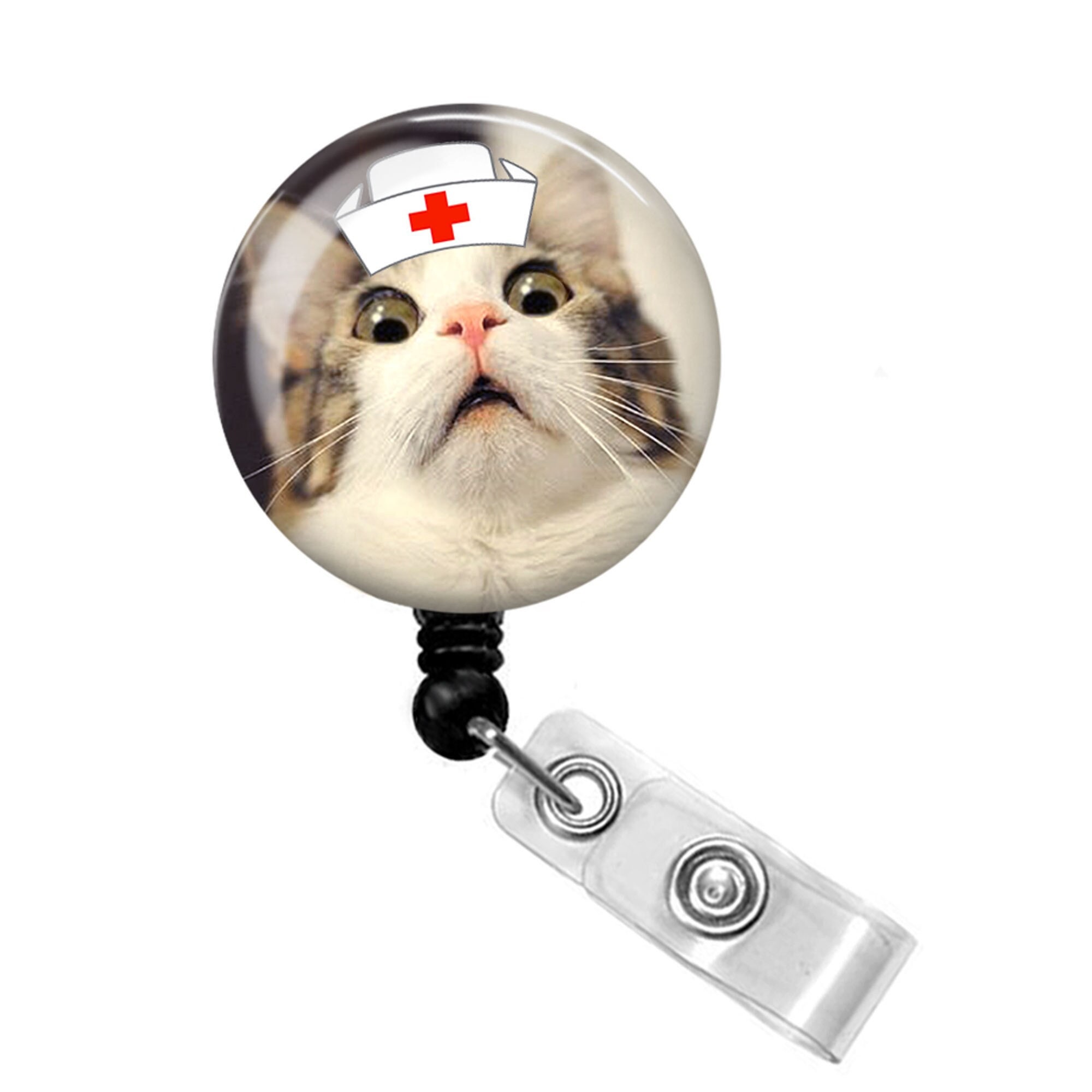 Startled Cat Badge Reel - Scared Cat Badge Reel - Funny Cat Badge Reel -  Scared Cat Badge Holder - Cat Nurse Badge Reel