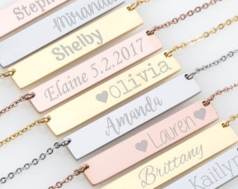 Custom Name, Bar Necklace, Personalized Name Necklace, Roman Numeral, Initial, Greek Letters,Morse Code,Zodiac,Date Necklace,Bridesmaid Gift