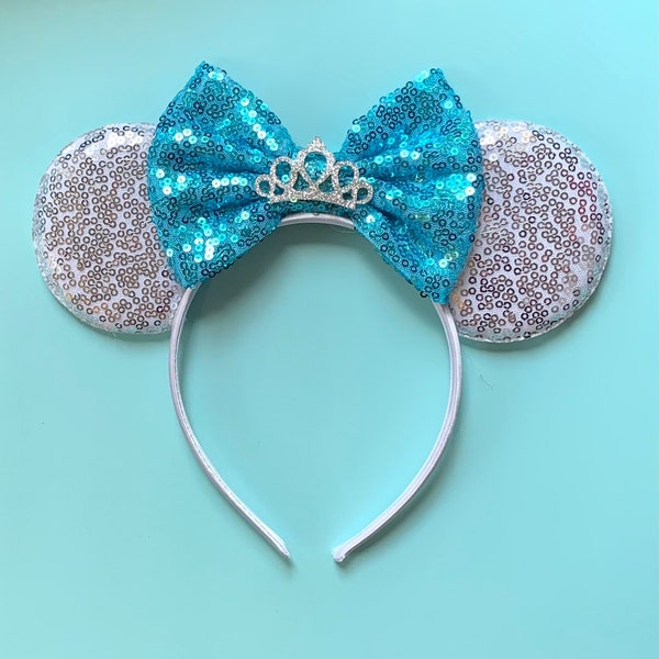 Cinderella Ears | Affordable Mickey Minnie Princess Tiara Inspired Ears | Fairy Godmother Glitter Sequin Bow Sparkle Headband