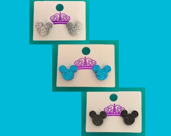 3 pair Mickey Mouse Earrings / Disney Cruise Fish Extender Gift /DCL FE Gift / Disney World Disneyland Women Girls Teens / Glitter Stud