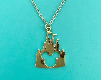 Disney Castle Necklace | Mickey Cinderella Princess Gold Jewelry | Charm Necklace Gift