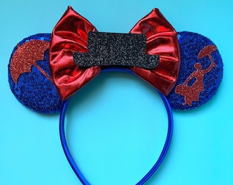 Mary Poppins Ears | Affordable Mickey Mary Poppins Inspired Ears |  Disney Minnie Glitter Sequin Bow Burt Headband