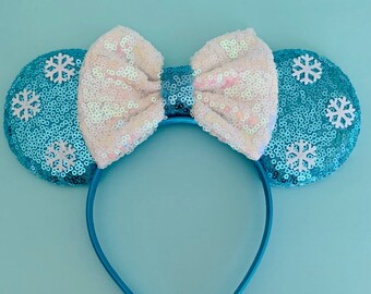 Elsa Frozen Mouse Ears | Affordable Mickey Anna Elsa Frozen Inspired Ears | Glitter Sequin Bow Headband