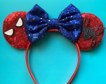 Spider-Man Ears with Bow | Affordable Mickey Marvel Spiderman Inspired Ears | Glitter Sequin Headband