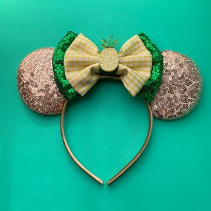 Dole Whip Tiki Room Mickey Ears | Affordable Dole Whip Tiki Inspired Ears | Glitter Sequin Bow Headband