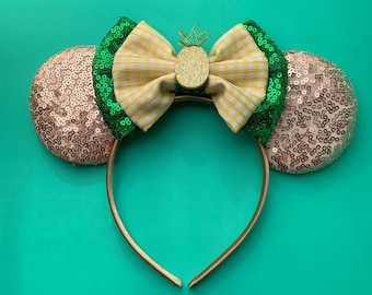 Dole Whip Tiki Room Mickey Ears | Affordable Dole Whip Tiki Inspired Ears | Glitter Sequin Bow Headband
