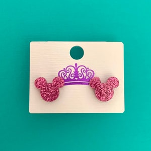 Mickey Mouse Disney Stud Earrings | Pink Sparkle Earrings Gift