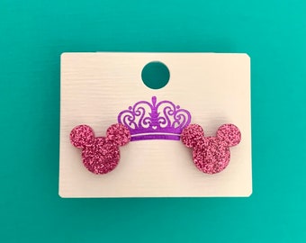 Mickey Mouse Disney Stud Earrings | Pink Sparkle Earrings Gift