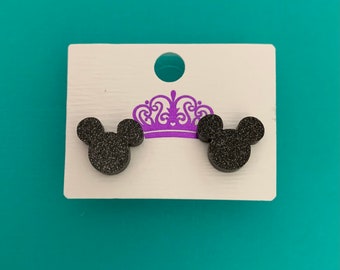 Mickey Mouse Disney Stud Earrings | Black Sparkle Earrings Gift