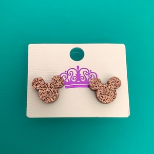 Mickey Mouse Disney Stud Earrings | Rose Gold Sparkle Earrings Gift
