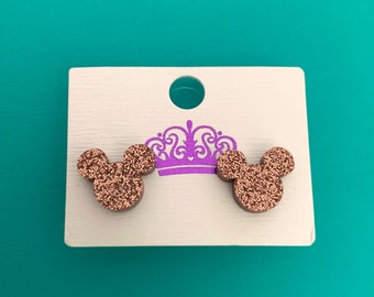 Mickey Mouse Disney Stud Earrings | Rose Gold Sparkle Earrings Gift