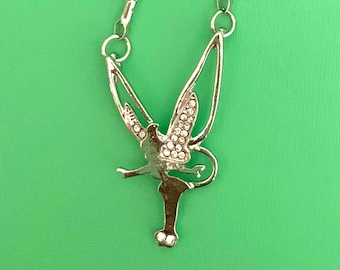 Tinker Bell Necklace | Silver Crystal Tinkerbell Girls  & Women Disneyland, Disney World Gift | Handmade Jewelry | Minimalist Gift for Her