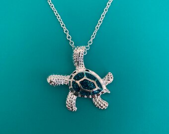 Sea Turtle Charm Necklace / Silver Tone Turquoise Necklace /Disneyland Disney World Gift | Animal Jewelry Gift