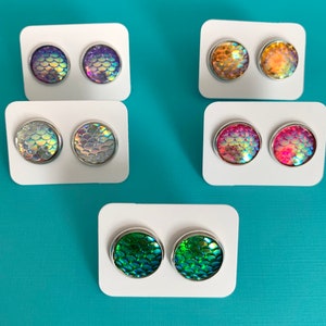 5 pair Mermaid Earrings / Iridescent Stud Earring Set / Disney Cruise Fish Extender Gift / FE Gift / Disney World Disneyland  Girls Teens /