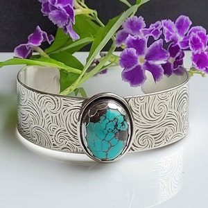 Turquoise and Silver Cuff - Turquoise &#39;Athena&#39; Protection Cuff - Sterling Silver Cuff