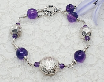 Amethyst Bracelet - Amethyst Silver Bracelet - Silver Linked Bracelet - February Birthstone Bracelet