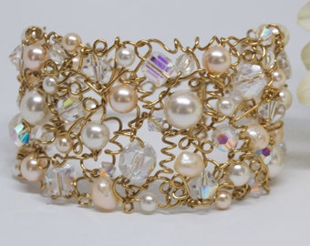 Gold Wirework Bridal Bracelet - Gold Swarovski crystal bracelet