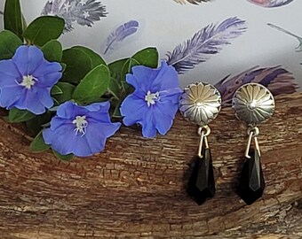 Flower Stud Earrings - Sterling Silver Stud Earrings - Silver Studs - Swarovski Drop Earrings