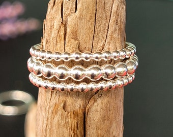 Conjunto de anillos apilables de plata de ley - Diseño de luna llena