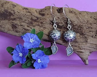 Oxidized Sterling Silver Flower Earrings: Lightweight Floral Drops