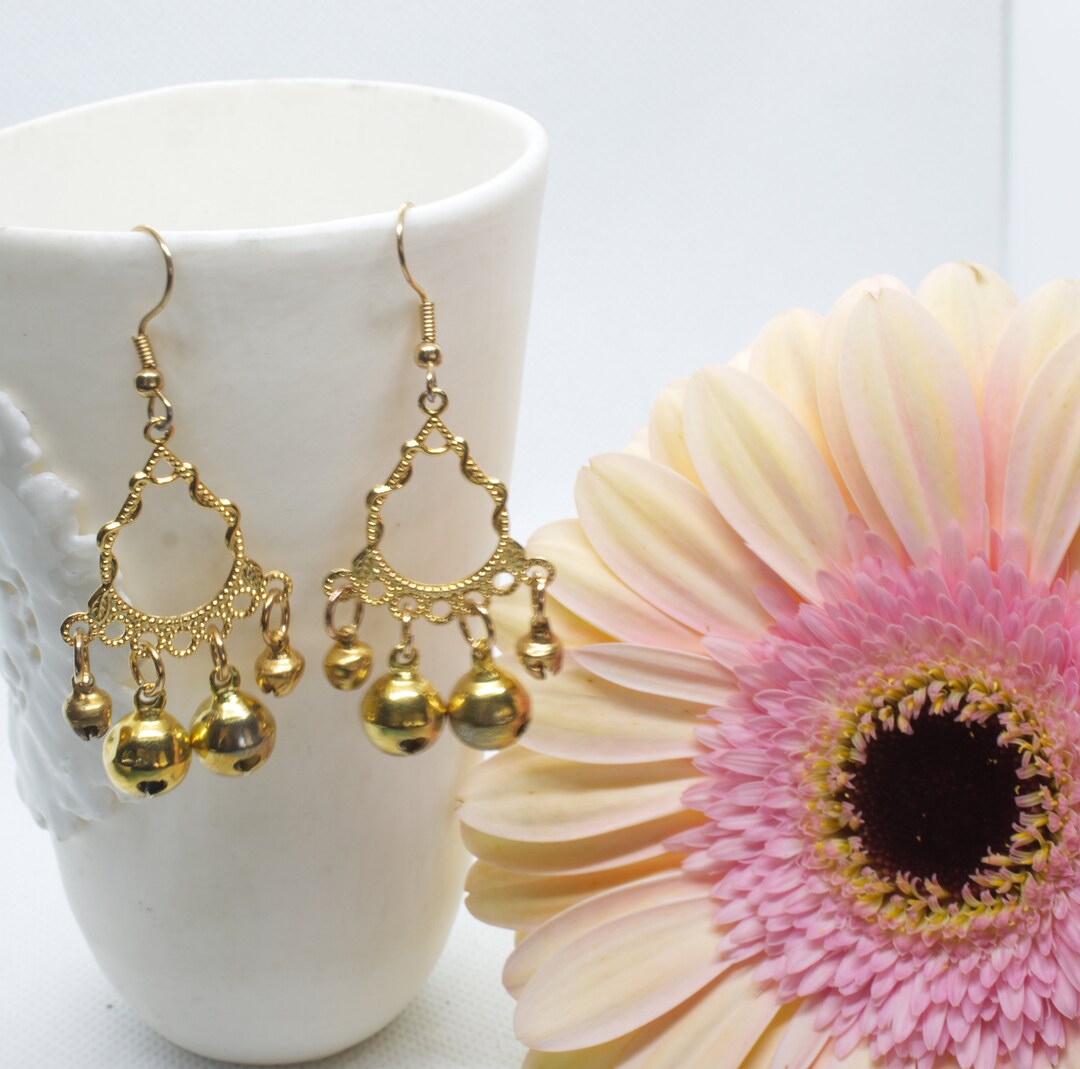 Gold Bell Earrings Filigree Bell Earrings Christmas Bell Etsy