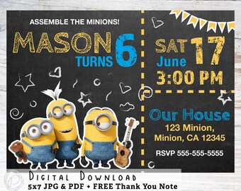 Minion Invitation Etsy Minion Invitation Etsy