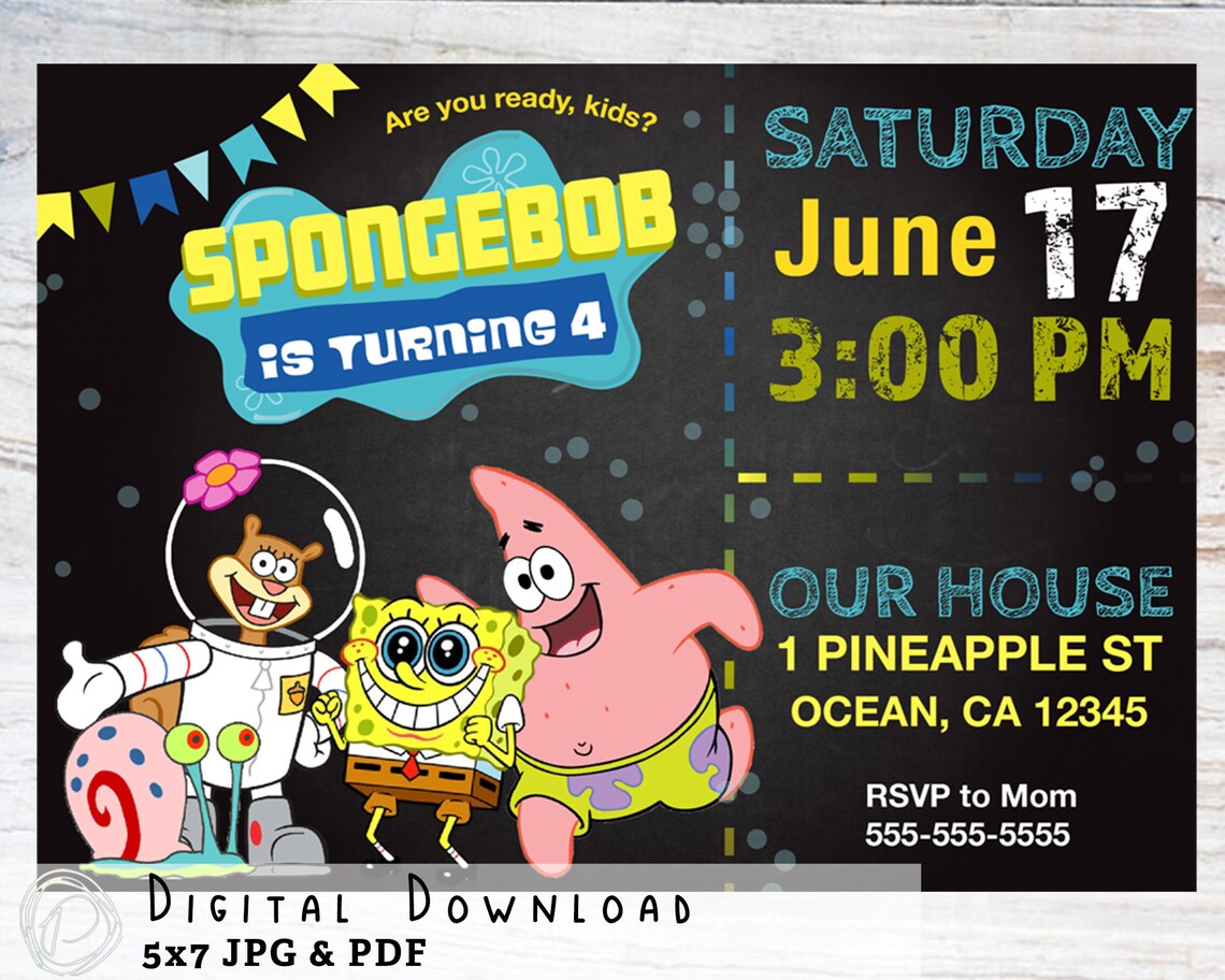 Spongebob Birthday Invite Digital Invitation Text Invite | Etsy