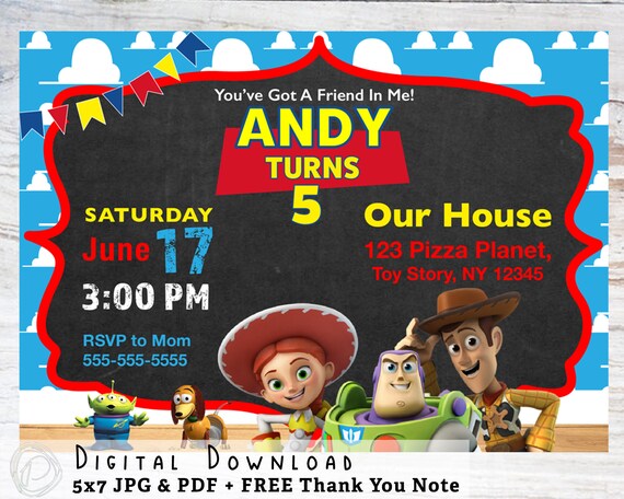 Toy Story Andy S Room Birthday Invite Digital Invitation Text Invite Digital Download