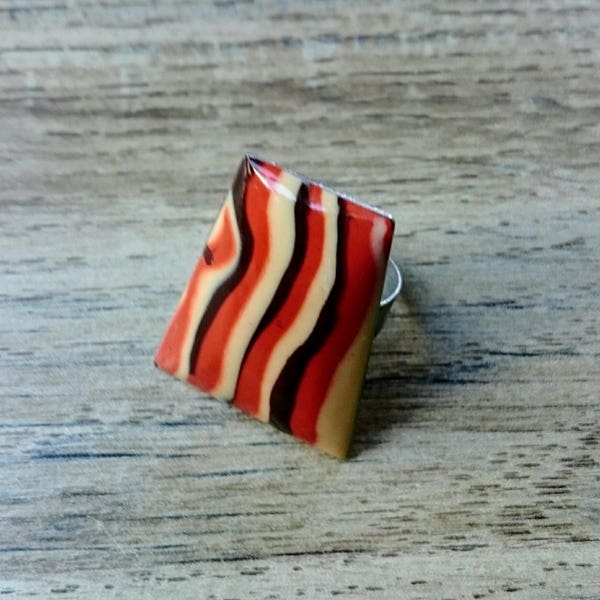 bague trapèze en pâte polymère caramel, vanille, chocolat