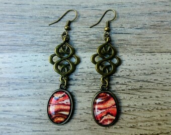 orange marbled earrings / brass color