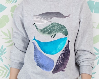 Whale sweatshirt for Men Women Girl Animal Ocean Nature Graphic Animal Unisex Cute Under the Sea raglan Crewneck sweater jumper Gift Idea