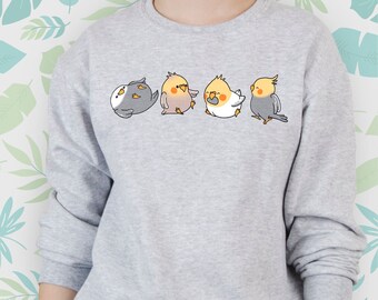 Birds sweatshirt for Women Men Girl sweater Kawaii Animal Graphic raglan for Teens Cute Funny Cockatiel Ladies Crewneck sweatshirt Gift idea