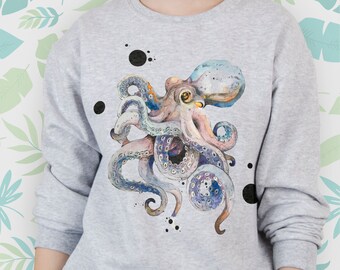 Octopus sweatshirt for Women Men Girl sweater Animal Art Graphic raglan Navy Illustration Ocean Under the Sea Crewneck Sweatshirt Gift idea