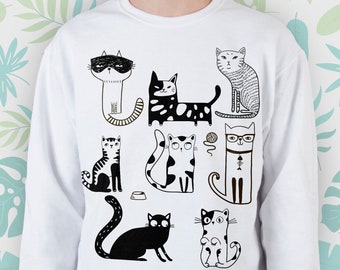 Cat sweatshirt for Women Men Girls sweater with Cats Cute Unisex sweatshirt Kawaii Animals Kittens Design Graphic raglan Cat Lover Gift