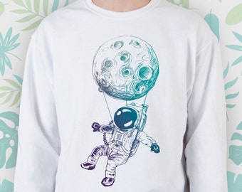 Galaxy sweatshirt for Women Men Girls sweater Moon Space Unisex sweatshirt with Astronaut Cute Funny Illustration Planet Crewneck Gift idea