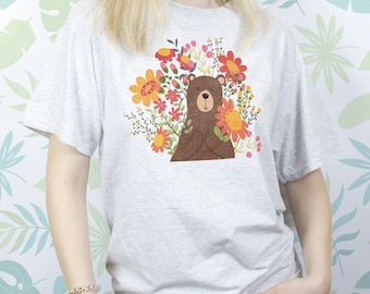 Bear shirt for Women Men t shirt tshirt Aesthetic Flowers Animal Kawaii Nature Cute Bear Illustration Graphic Design Unisex shirt gift