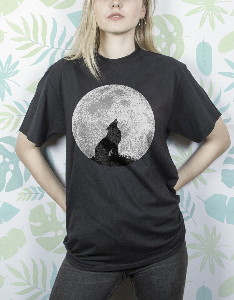 Tshirt wolf Shirt moon Shirt with wolf Shirt girls Tshirt art Etsy