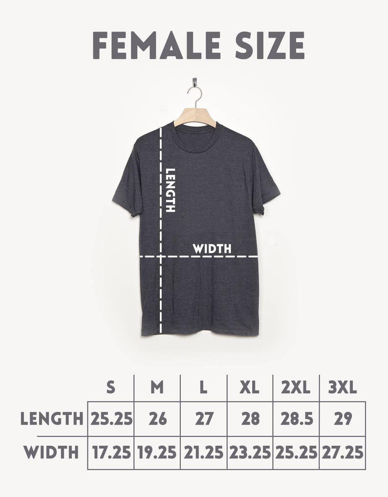 May include: A size chart for a t-shirt with measurements in inches for length and width. The chart shows sizes from S to 3XL.