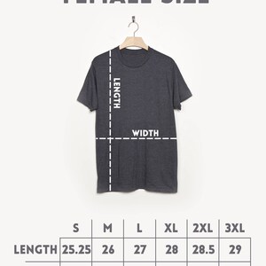 May include: A size chart for a t-shirt with measurements in inches for length and width. The chart shows sizes from S to 3XL.