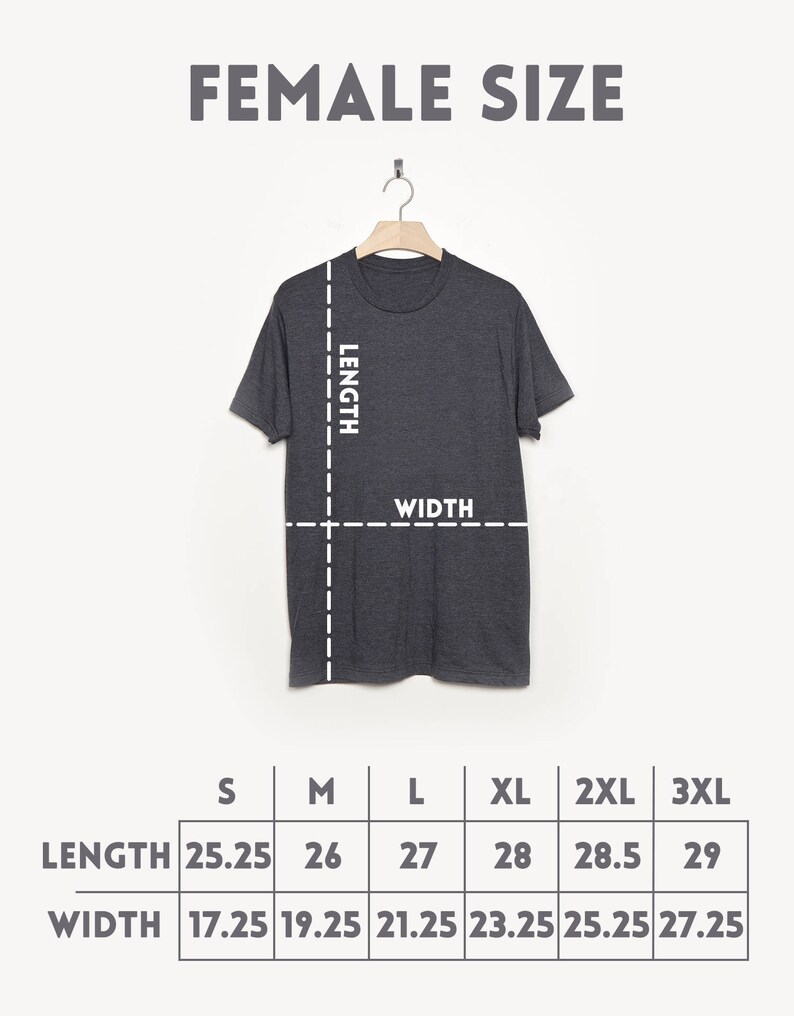 May include: A size chart for a t-shirt with measurements in inches for length and width. The chart shows sizes from S to 3XL.