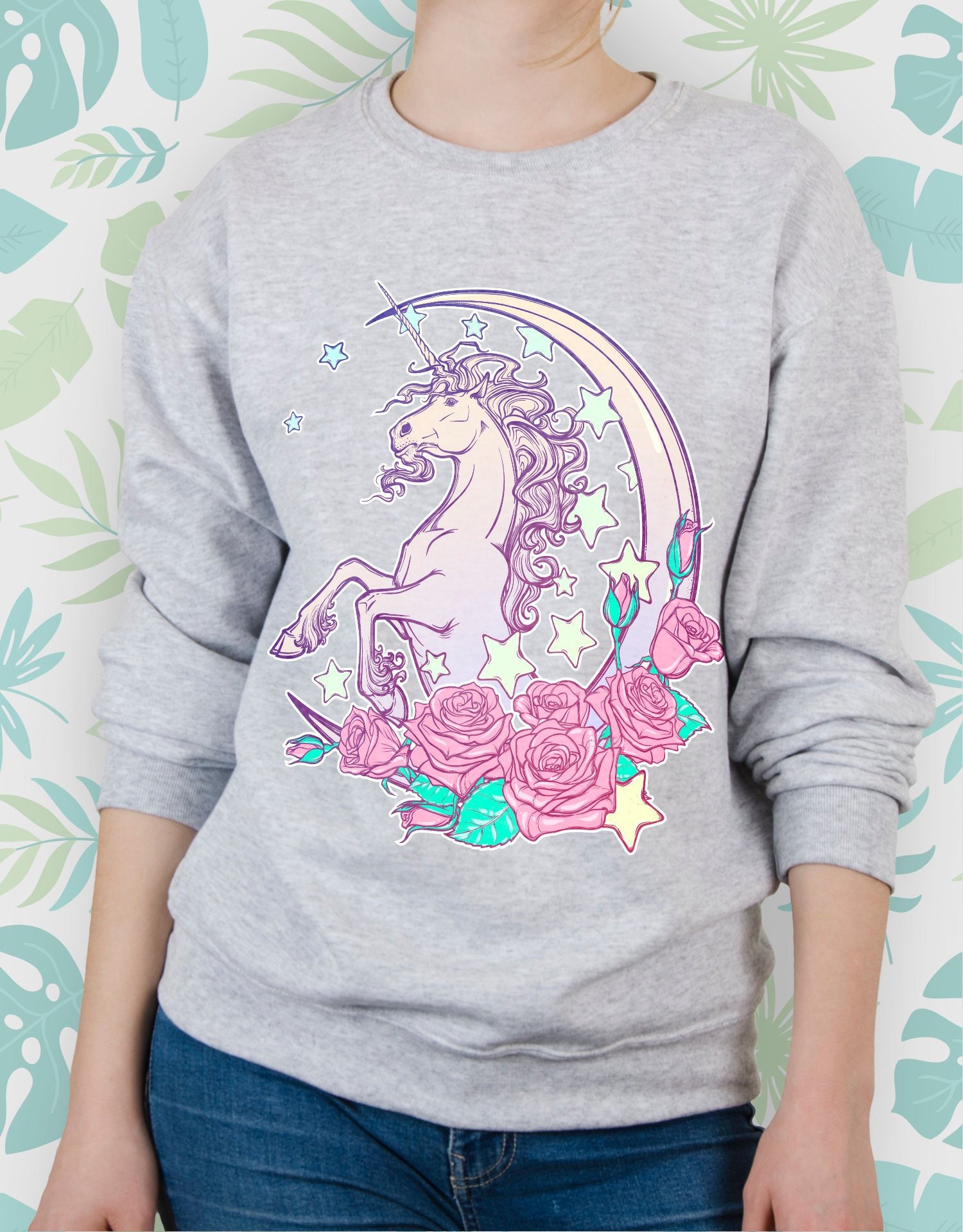 Unicorn Sweatshirt Floral Girl Cute sweatshirt Women Etsy