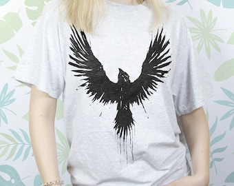 Crow shirt for Men Women Girl tee t shirt tshirt Art Nature Graphic tee shirt Guy Lady Goth Animal Bird Raven Freedom Unisex shirt Gift idea