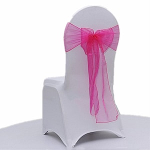 25 Hot Pink Organza Chair Sashes Chair Bows Ties Chair Ribbon Engagement Wedding Girl 21st Birthday Party Venue Chair Decoration