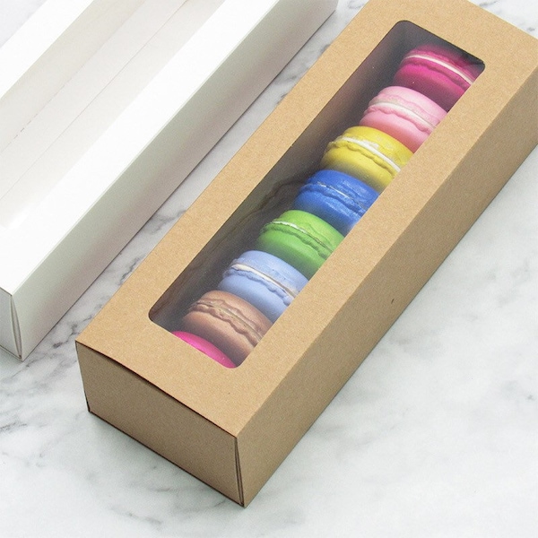 100 Klarfenster Macaroon Verpackung Hüllen Schachteln | KraftWeiß Papier Macaroon Keks Geschenkbox Gastgeschenk Box | Bäckerei Shop ProduktVerpackung Box