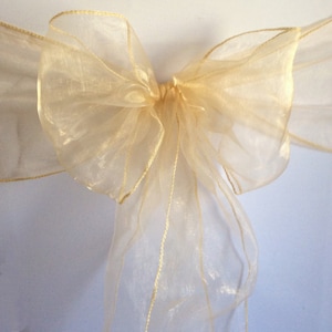 25 Champagne Organza Chair Sashes Chair Bows Ties Ribbon Engagement Wedding Birthday Baby Shower Christening Party Venue Decoration