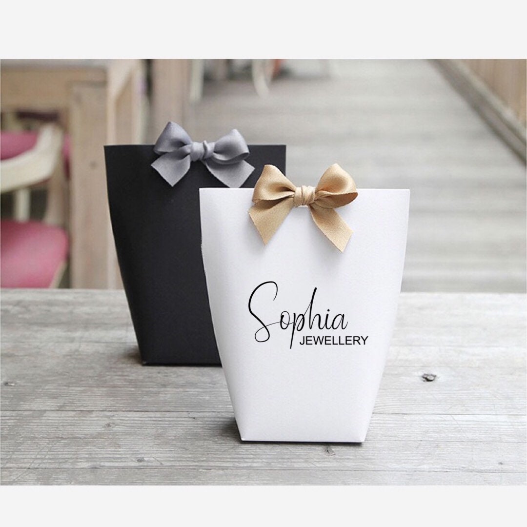 200x Business Logo Black White Paper Bags Gold Rose Gold Foil Logo Xmas  Gift Bags Jewellery Cosmetics Candle Soap Product Packaging Bags 