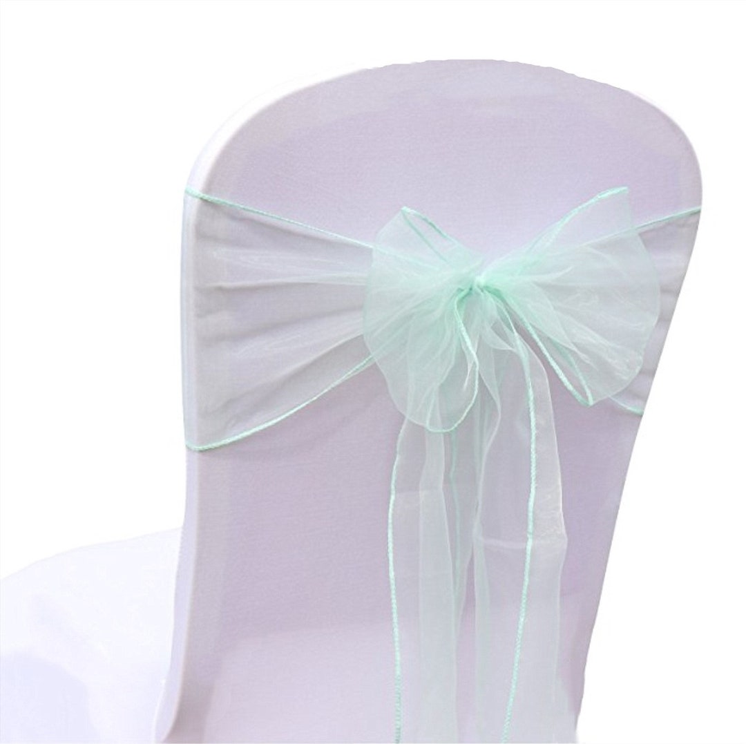 25 Mint Green Organza Chair Sashes Chair Bow Tie Ribbon Engagement ...