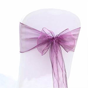 25 Purple Organza Chair Sashes Chair Bows Ties Ribbon Engagement Wedding Birthday Baby Shower Christening Party Venue Decoration