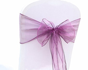 25 Purple Organza Chair Sashes Chair Bows Ties Ribbon Engagement Wedding Birthday Baby Shower Christening Party Venue Decoration